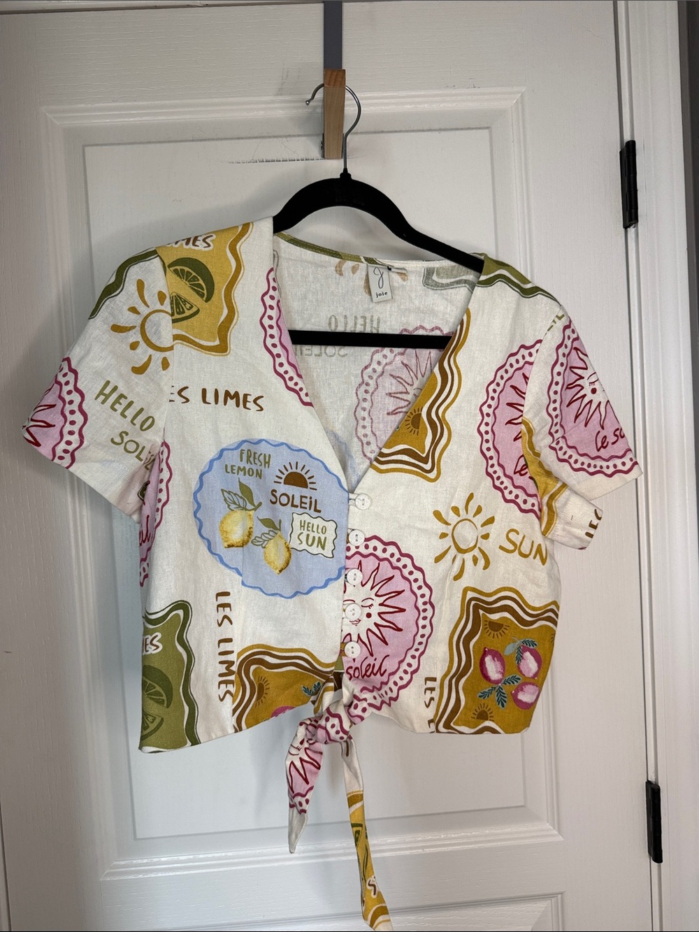 Joie Multicolor Lemon Motif Tie-Front Blouse